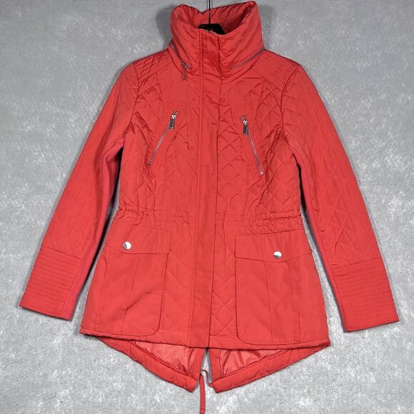BCBGeneration Quilted Jacket Women’s Medium Orange Sportswear Full Zip Mock Neck - Picture 1 of 12